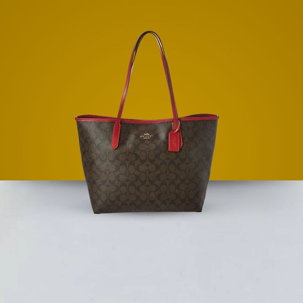 signature city tote bag with og box & dust bag (brown-red)