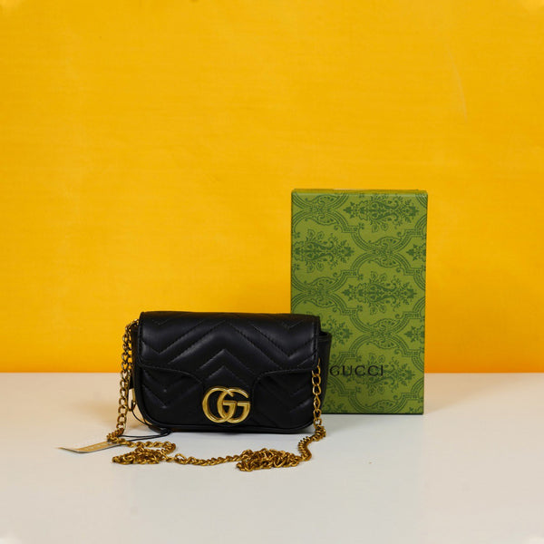 Mini GG Marmont Matelasse Shoulder Bag With OG Box & Dust Bag (Black-906)