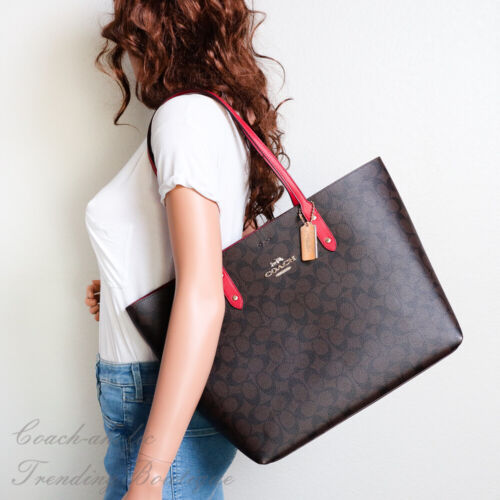 signature city tote bag with og box & dust bag (brown-red)